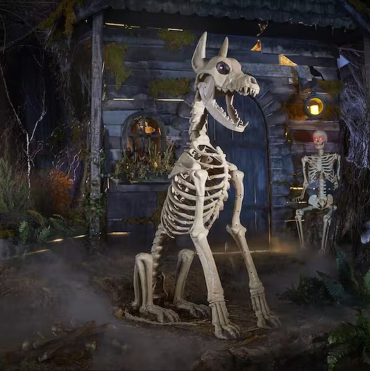 5 ft. Grave & Bones Skelly's Sitting Dog with Animated LCD Eyes H22